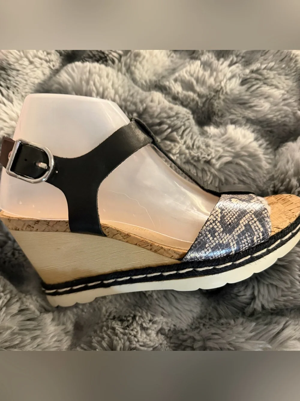 PIKOLINOS Black Strappy Wedge Sandals with Snakeskin Toe size EU40 US9/9.5 NIB